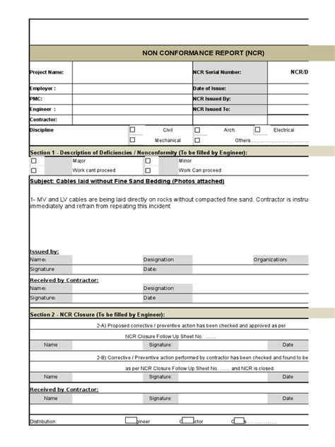 ncr non conformance report template